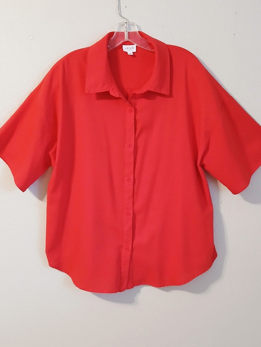 Le Lis Bright Red Short Sleeve Button-Front Shirt Linen Blend Size Large
